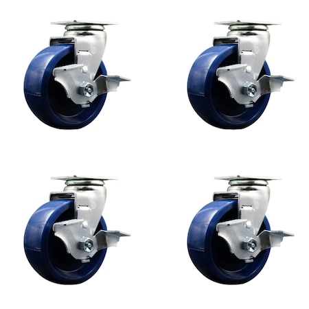 5 Inch Solid Polyurethane Swivel Caster Set With Ball Bearings And Brakes